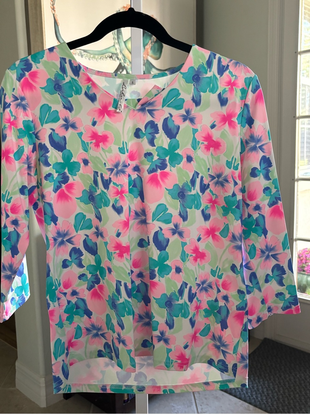#097 Lulu-B Floral Long-Sleeve Top - Pink, Teal & Blue